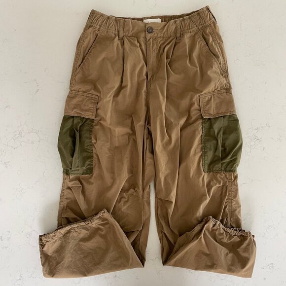 by Anthropologie Casual Hi Rise Barrel Style Cotton Cargo Pants Tan Green Sz 29 - Picture 14 of 14